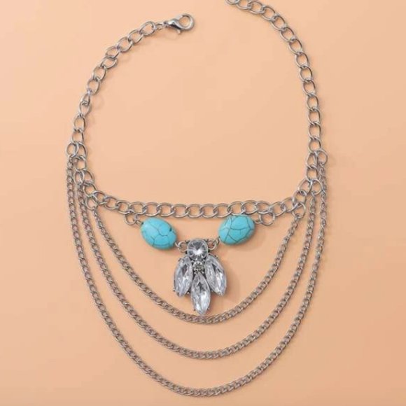 ✨BoHo Rhinestone Turquoise Layered Anklet🌻✨ - Picture 2 of 4